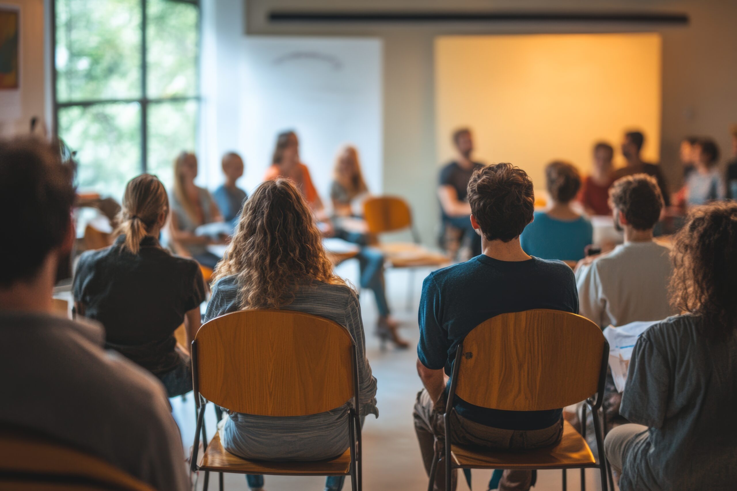 groupe de personnes assises dans une salle