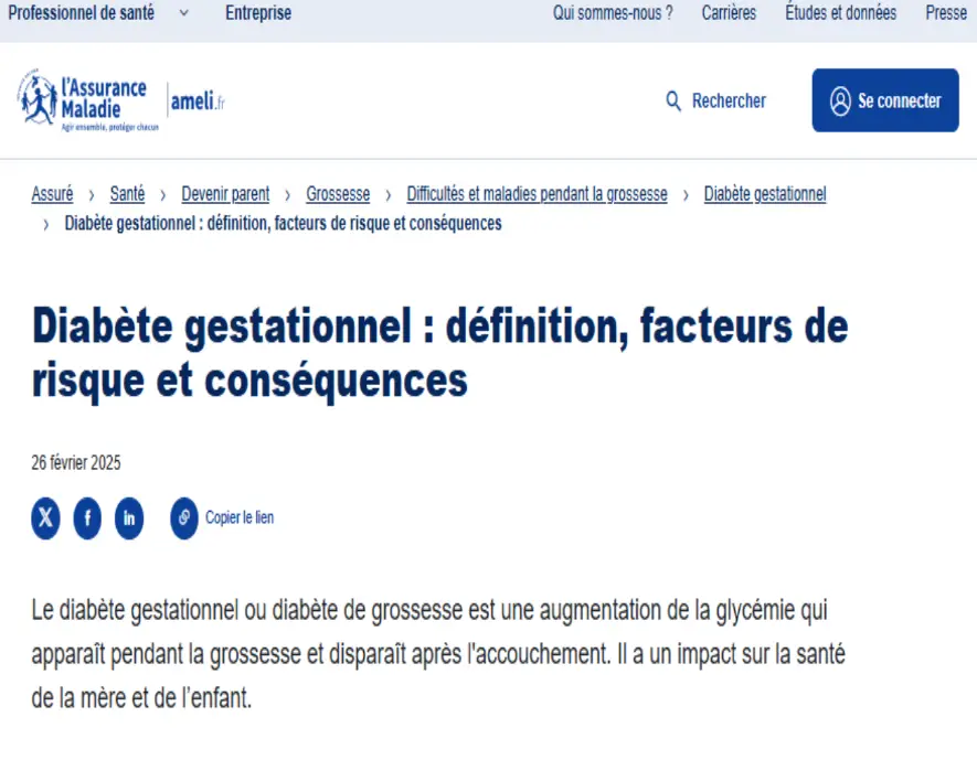 article sur le diabetet gestationnel d'AMELI